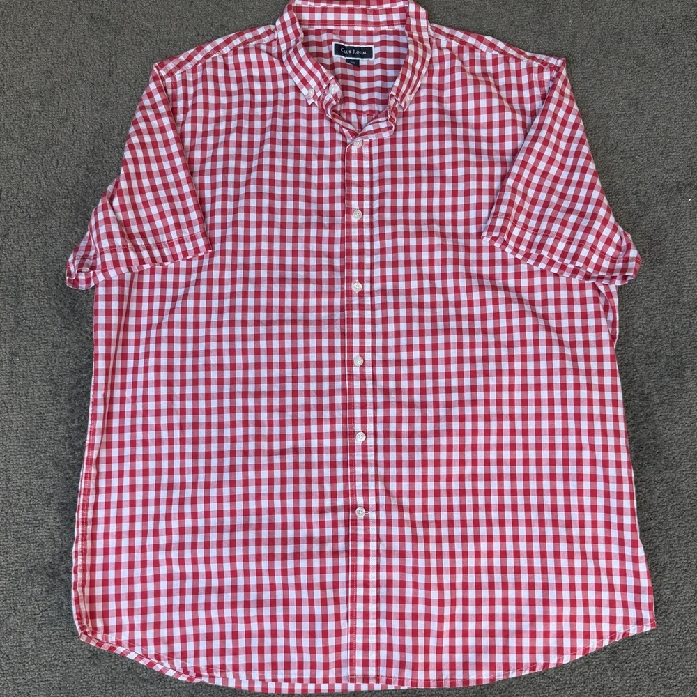 Club Room Mens XXL Red White Gingham Short Sleeve Button Down Shirt SP25
